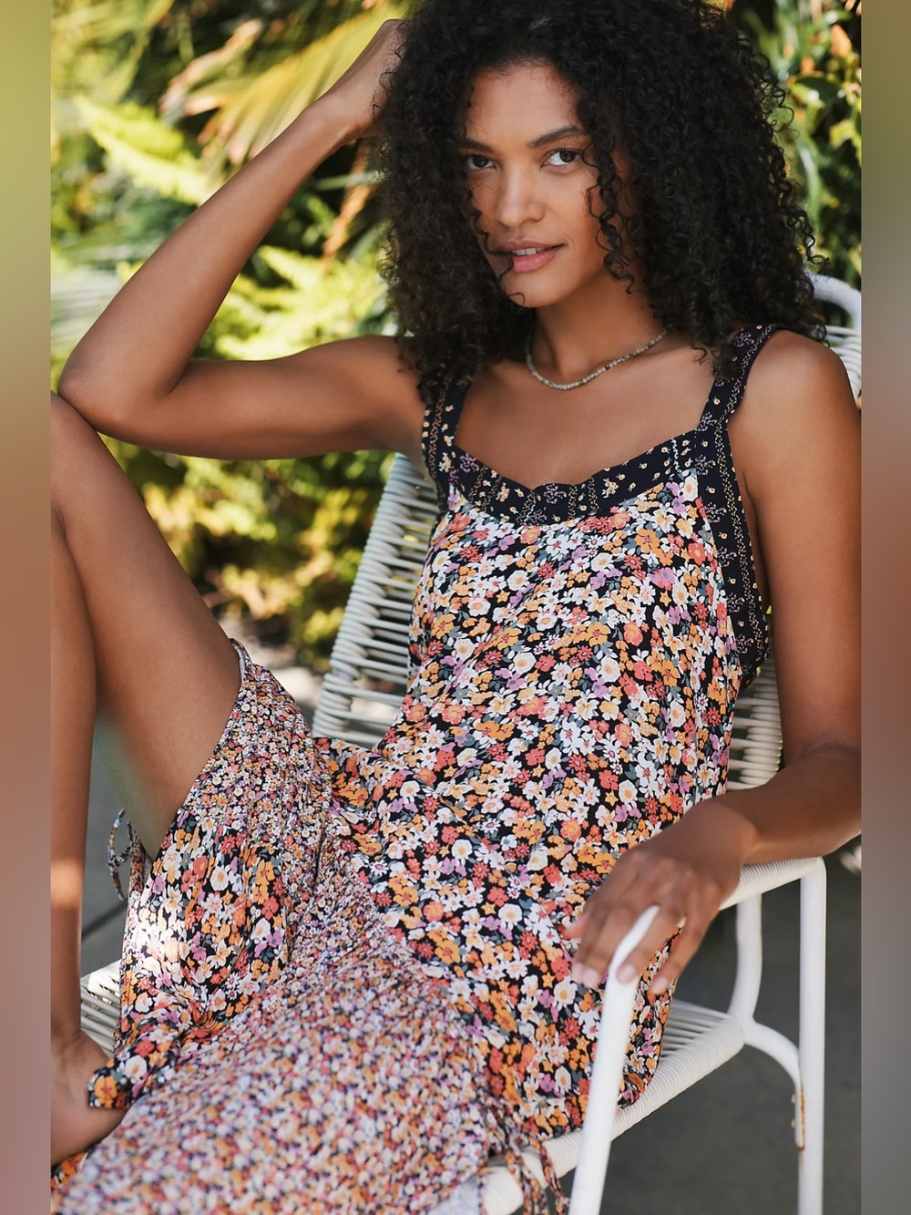Anthropologie Maaji Alessa Maxi Dress Tassels Slits Floral Tie Back - Picture 4 of 10